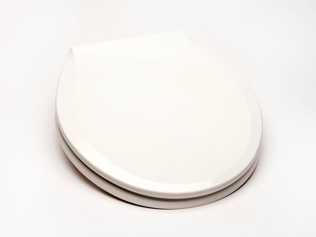 1Q1R5-04 Premium Molded Wood Toilet Seat with Vari-Adjust Release N Clean Lok-Down Hinge and Quik-Lok Mounting Hardware, Round, Cotton White