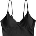 ZAFUL Women's V Neck Tankini Top Ribbed Adjustable Spaghetti Straps Bikini Top Bathing Suit Swim Tops, XXL