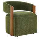 Upholstered Dining Chairs with Casters Modern Barrel Side Armchair with Rollers & Wooden Armrest for Diningroom Bedroom Livingroom Reading Room, Green, 1PCS