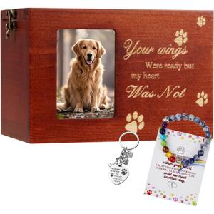 Pet Urns for Dog or Cat Ashes Sets Pet Cremation Urns Large Wooden Rainbow Bridge Keepsake Memory Box with Photo Frame Loss Pet Memorial Remembrance Gift (Large-Rainbow)