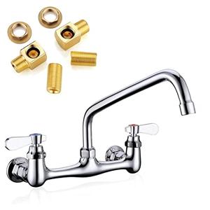 Favorpo 8 Inch Commercial Kitchen Wall Mount Faucet, 8 Inch Center Wall Mounted Restaurant Sink Faucets, 2 Handle Commercial Faucets for Laundry Utility (Polished,8")