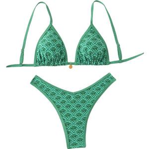 BEAUDRM Women's Triangle Thong Bikini Sets Y2k Floral Cute Bikinis String Swimsuits Bathing Suit (S)