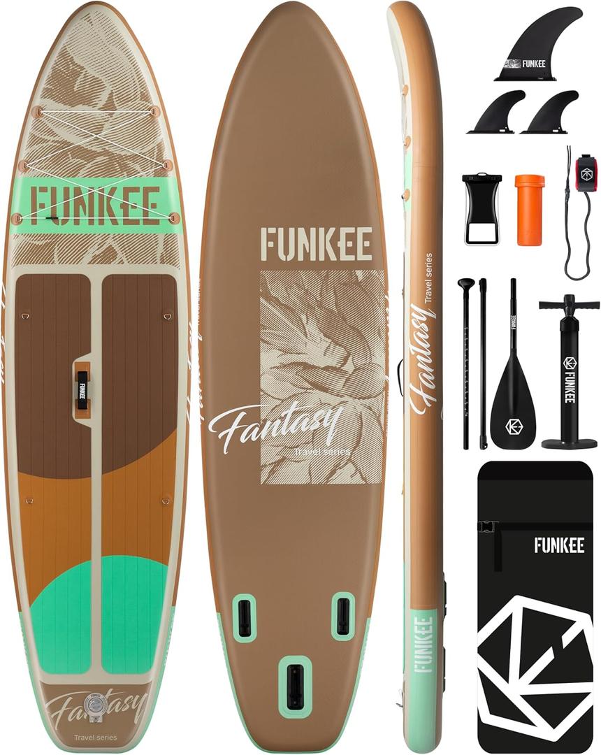 1134"6" Extra Wide Inflatable Stand Up Paddle Board, Sup Board with Removable Fins, Backpack, Floating Paddle, Safety Leash, Floating Phone Case for Adults & Youth of All Skill Levels