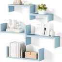 SRIWATANA Floating Shelves for Wall, Wall Shelves for Bathroom, Bedroom, Living Room, Kitchen, Office, Wood Shelves for Wall Decor Set of 5 (Blue)