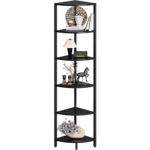 6 Tier Corner Shelf 63.1" Tall Corner Shelves stand Ladder shelf metal Standing Bookshelf Organizer Display Rack Bookcase Plant Stand Industrial for Living Room Bedroom Black Wood grain CS-001B3