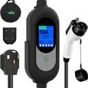 Level 2 EV Charger, 50 Amp, 240V, NEMA 14-50P Plug, 25FT Portable Electric Vehicle Charger for SAE J1772 Cars, Adjustable Current & Delay Timer, Fast Charging and Convenient for Home Use and Road Trip