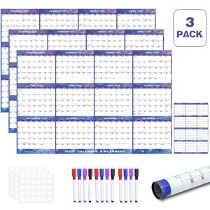 3pcs 32" x 48" 2026 Wall Calendar Dry Erase - Large Starry Sky Calendar Wet & Dry Erasable Laminated 12 Month Annual Yearly Planner, Reversible, Horizontal/Vertical (2026 Wall Calendar)