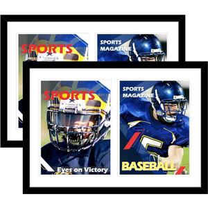 2 Pack 14x20 Double Sports Magazine Frame Display Two 8.5 x 11.25 or 8.25 x 11 Magazines with 2 Sizes Mat, or 14x20 Photos without Mat, Magazine Display Frame with Plexiglass for Wall Hanging, Black