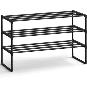 SONGMICS Shoe Rack, 3-Tier Shoe Organizer, Metal Storage Shelf, Upright or Upside Down, for 16-20 Pairs, Stackable, for Entryway, 11.8 x 36.2 x 21.7 Inches, Black ULSA303B02
