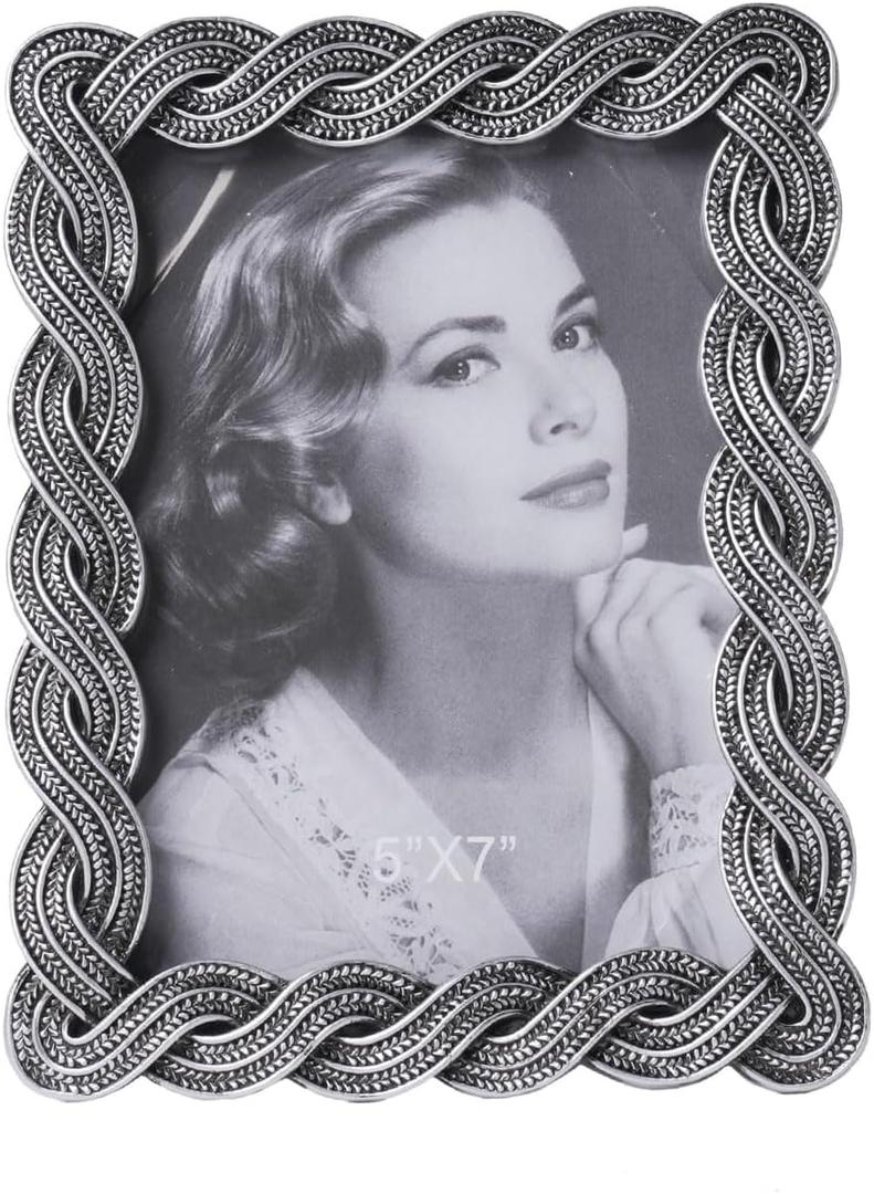 HAUCOZE Picture Frame Photo Frame Home Sculpture Table Centerpiece Polyresin Silver 5x7 inch