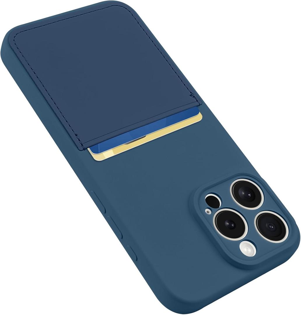 Designed for iPhone 16 Pro Max Case with Card Holder for Women Men Soft Silicone Cover [Microfiber Lining] Full Camera Protection Shockproof Slim for iPhone 16 Pro Max Case Wallet Blue