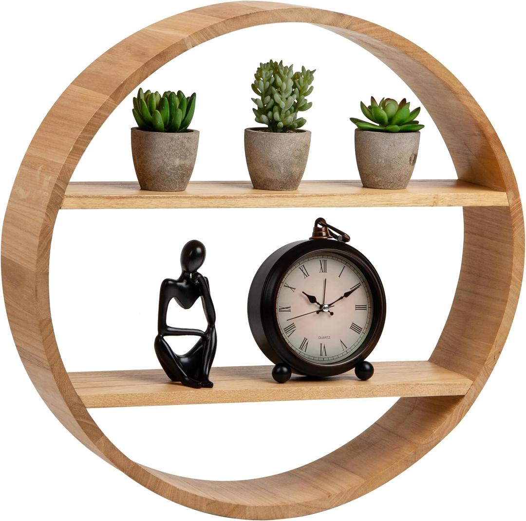 Mind Reader Circular Floating Shelves, Wall Decor, Accent Shelf, Office, Bathroom, Bamboo, 18" L x 4" W x 18" H, Brown