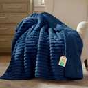Bedsure ComfyFleece Waterproof Dog Blankets for Large Dogs - Soft Pet Cat Blanket Corduroy Fleece for Couch Bed Protector Washable, Cozy Calming Reversible Furniture Protection,50"x60", Navy Blue