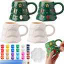 Zubebe 4 Sets Christmas Paint Your Own Mugs Craft Kit, Xmas Ceramic to Paint, Christmas Tree DIY Mugs for Adults, Festive Coffee Tea Cup for Adults with Painting Set for Xmas Craft Family Gift