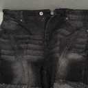 Women Casual High Waisted Denim Shorts Frayed Raw Hem Ripped Jeans Shorts (Large, True Black)