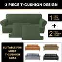 PrinceDeco T Cushion Loveseat Slipcover - 3 Pieces Sofa Cover for 2 Cushion Couch with 2 Individual T Shape Seat Covers Width Up to 76 Inch - Stretch, Machine Washable, Bronze Green