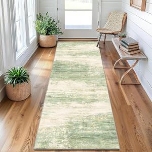 2x6 Modern Abstract Rug Washable Area Rugs for Living Room Bedroom Dining Room Non-Slip Low Pile Neutral Large Rug Soft Indoor Floor Carpet, Green