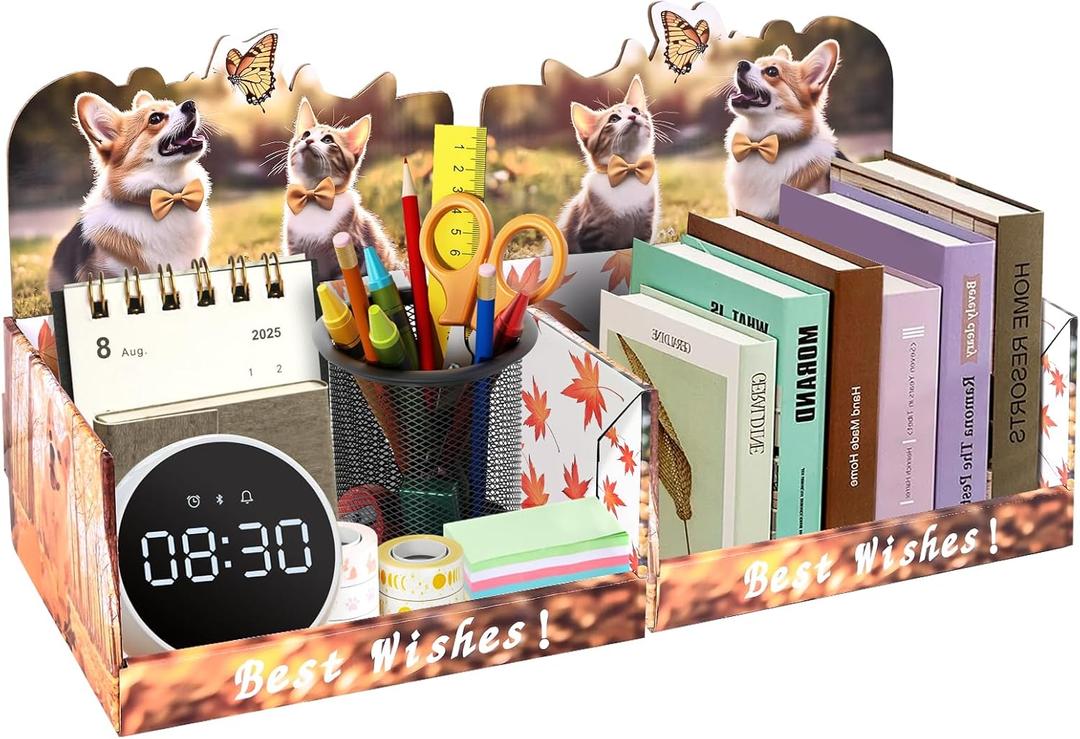 2 PCS Desktop Storage Organizer,Cute Cat & Dog Cardboard Counter Display Desk Workspace Organizers, Space-Saving,for Office Supplies, Pet Rooms, Dressing Tables, and Books Rooms