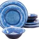 12 Pcs Blue Melamine Dinnerware Set, Shatterproof and Dishwasher Safe, Ideal for Indoor and Outdoor Use