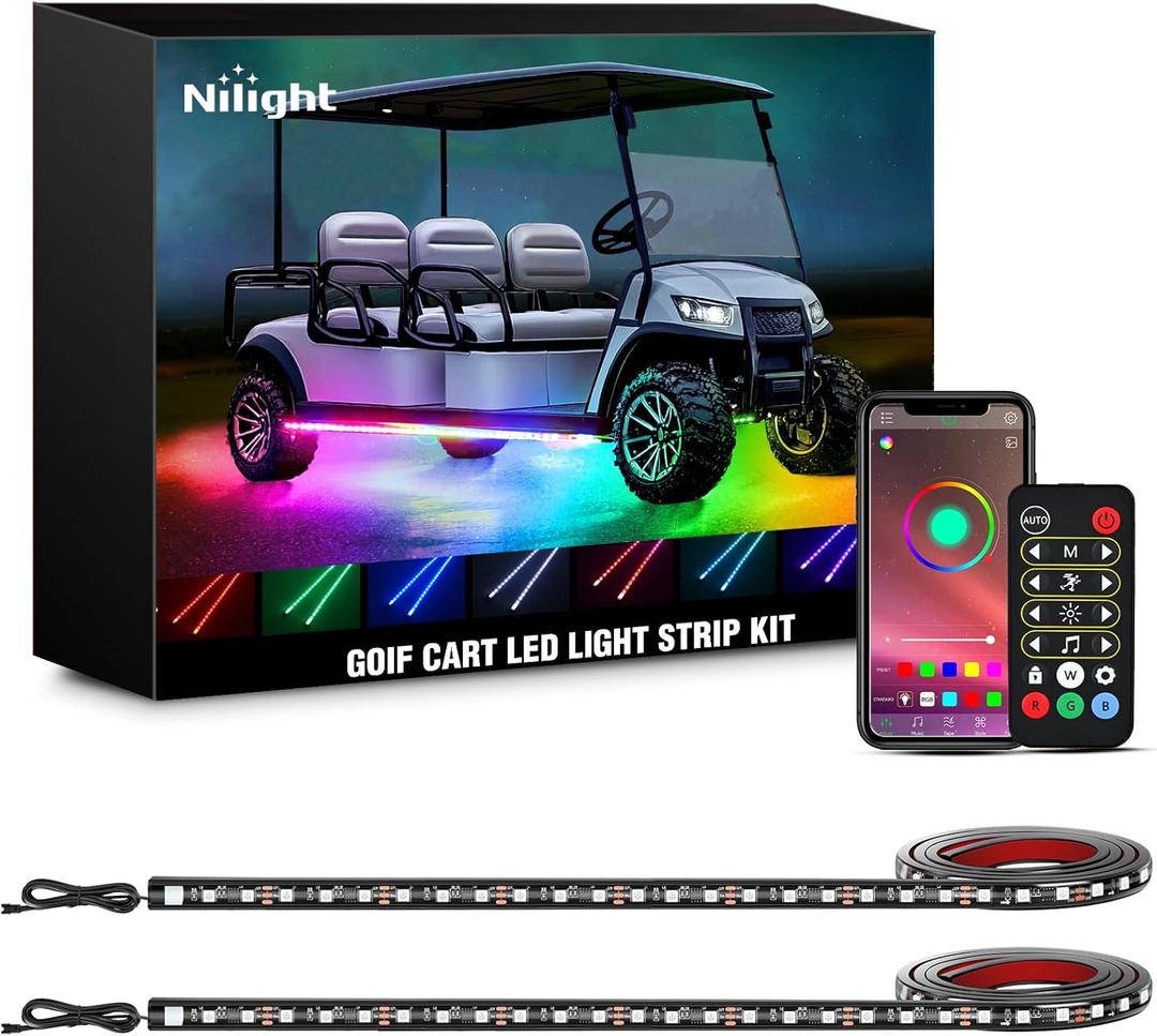 Nilight 2PCS Golf Cart Underglow LED Light Strip Dream Color Multi-Mode Neon Accent Lighting Kit APP and Remote Control Sound Active Music Sync IP67 Waterproof 12V-66V Input for EZGO Yamaha Club Car