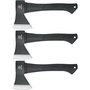 Throwing Axes and Tomahawks, 11.2 - inch Camping Hatchet Carbon Steel & Fiberglass Handle, with Anti-Slip & Shock Reduction for Axe Throwing, Camping, Kindling (3 Pack), Black