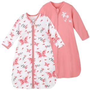 Yoofoss Baby Sleep Sack 12-18 Months Long Sleeve Wearable Blanket Baby 100% Organic Cotton 2-Way Zipper 0.5 Tog Toddler Sleeping Sack, Lightweight(Large)