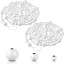 2 Pcs 16.4 Feet Christmas Wood Bead Garland Rustic Christmas Wooden Beads Decorative Tree Wooden Beaded Garland Decor Farmhouse Boho Ornaments for Xmas Decoration Supplies(White)