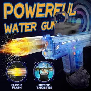 Electric Water Gun 2 Pack for Adults and Kids, Light Up Automatic Squirt Gun Watergun, 800CC Large Capacity, 26-33 FT Long Range, Summer Outdoor Beach Pool Party Toy Gift (blue+blue)
