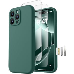 Magnetic for iPhone 16 Pro Case, Compatible with MagSafe, with 9H Nano Screen Protectors, Full Camera Protection, Silicone Shockproof Microfiber Lining Phone Case 6.3", Midnight Green