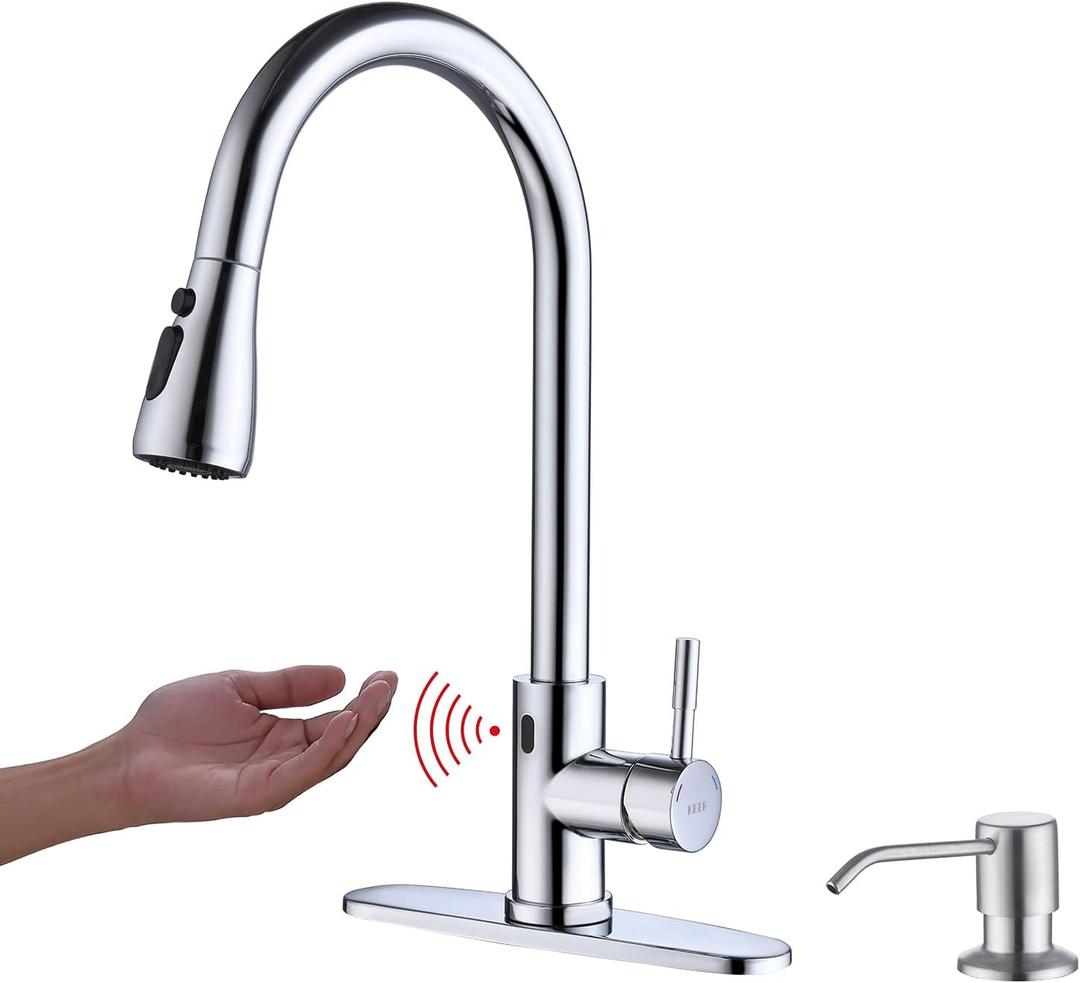 Keer Touchless Faucet with Pull-Down Sprayer, Polished Chrome, Hands-Free, 3 Modes, Single Handle, Easy Assembly