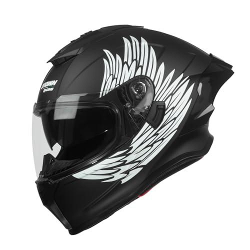 Crown Racing LW600 Full Face Motorcycle Helmet for Adults, DOT FMVSS 218 Certified Street Bike Helmet with Clear Visor, Quick Release Buckle, Removable Washable Liner, Wing Graphic, Size-L
