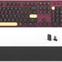 Wireless Computer Keyboards Mouse Combos, COVEVA Colorful Typewriter Retro Keyboard with Round Keycaps, USB Keyboard and Mouse Set 2.4GHz Full-Size Wireless Keyboard and Optical MouseBlack-Claret