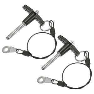 2-Pack T Handle Lock Pins, 1/4"(6mm) Dia. 1-3/16"(30mm) Usage Length Push-Button Quick Release Locking Pins W Lanyard Cable for Speaker/Aviation/Gym/Machine [304 Stainless Steel]