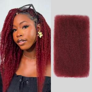 Afro Kinkys Bulk Human Hair -100% Real Human Hair for Mini Twist, Braiding, Loc Extensions & Crochet, Kinky Curly Hair Bundles, Natural Afro Bulk for Dreadlocks16 inch,#99J)