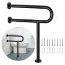 Toilet Support Rail 23.4X 28 Inch, Munzong Anti-Slip Black Handicap Grab Bar for Bathroom, Stainless Steel Knurled Safety handrails with Leg for Elderly Disabled Pregnant-1.25Tube