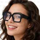 Onrtry Oversized Square Blue Light Glasses for Women Men Chunky Big Frame Computer Eye Glasses Non-Prescription Eyewear