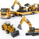 Kids Toys for 3 4 5 6 7 Years Old Boys, Die-cast Construction Toys Set w/Semi Truck, Excavator, Bulldozer, Alloy Engineering Construction Vehicles Truck Toys w/Lights & Sounds, Model Cars