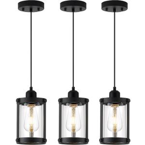 Black Pendant Lights Kitchen Island 3 Pack, Modern Kitchen Pendant Lighting Over Island with Clear Glass, Farmhouse Mini Hanging Light for Sink Dining Room, OS-3014-3PBKC