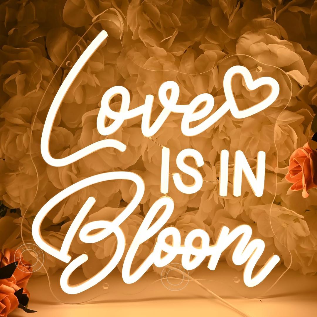 SYLHOME Love Is In Bloom Led Neon Light Sign Heart Bedroom Nursery Wall Sign Decor Wedding Birthday Bridal Shower Party Engagement Proposal Backdrop 11.81" X 11.14" USB