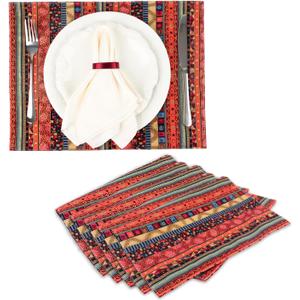 Bohemian Style Placemats Set of 6 Washable Table Mats Set 16x12 Inch Cotton and Linen Material Placemats Red