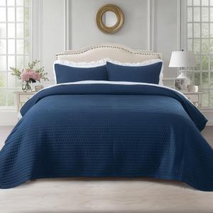 KASENTEX Oversized King Quilt Set 112"x106" Soft Washed 3-Layer Lightweight California King Bedspread, Minimalist Nordic Design, All-Season Quilt Bedding (1 Quilt + 2 Pillow Shams), Dress Dark Blue