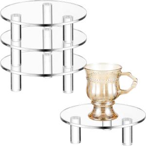 3 Pcs 4 Inch Round Acrylic Risers Display Stands Small Clear Round Acrylic Display Riser for Cake Food Jewelry Figurines Collectibles Table Decor Organizer