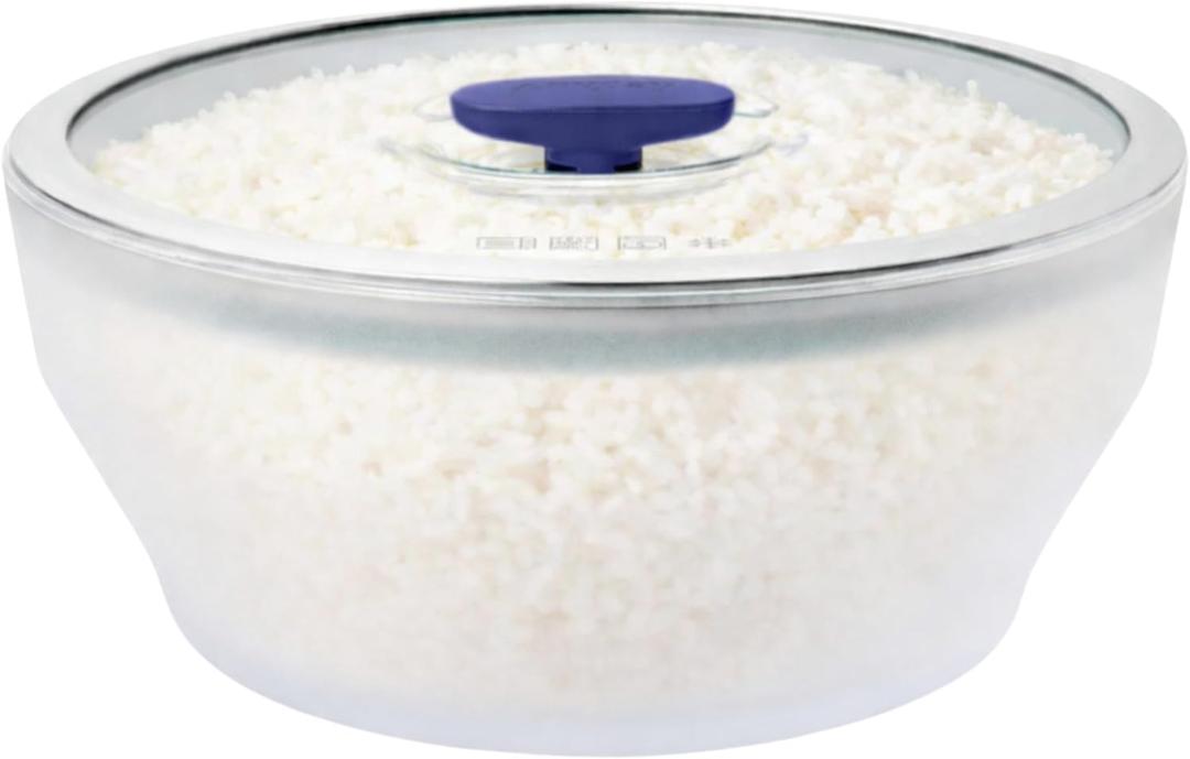 Anyday 12-Cup Microwave Rice Cooker Bowl with Lid  Microwavable Safe Glass Cookware for Rice, Grains & Vegetable Steaming - BPA Plastic Free, Steaming & Even Reheating | Stackable Airtight Container (Blueberry)