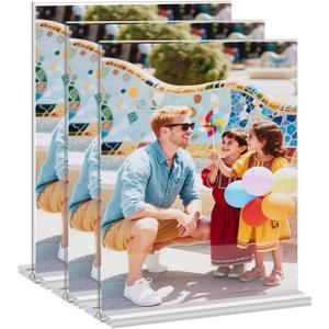 4x6 Acrylic Picture Frame, 3 Pack Double-Sided Clear Acrylic Picture Frames, T Shape Self Standing Photo Frame for Desktop Display