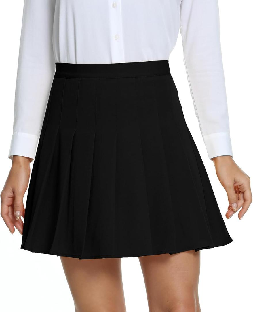 Urban CoCo Women's Pleated High Waist Solid School Uniform Skirt (Medium, Black)