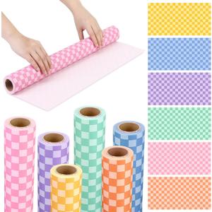 Amazingspark 6 Pcs Pastel Gingham Bulletin Board Paper Roll 19.7'' x 52.5''