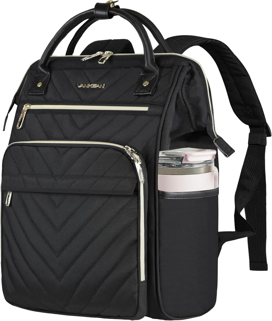VANKEAN 15.6 Inch Laptop Backpack for Women Fashion Computer Work Bag, Large Capacity Waterproof Backpack, College Daypack Business Travel, Black