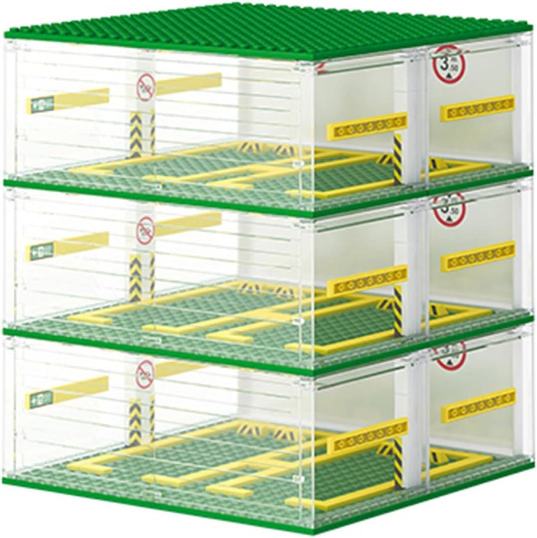 Cabeeskii Parking Garage Compatible Speed Champions Car, DIY 3-Layer Parking Display Case, 130PCS Modular Building Display Case Compatible with Sport Auto(Cars Not Included)