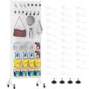 Pegboard Display Stand with Wheels, 24" x 70" Peg Board Stand, White | Freestanding Metal Pegboard Display with 32 Hooks, for Organizing and Displaying, for Merchandise Vendor Retail Craft Fairs