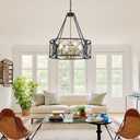 20'' Farmhouse Chandelier, 4-Light Black and Gold Dining Room Light Fixture Over Table, Rustic Industrial Drum Hanging Pendant Lights Fixture for Kitchen Island Living Room Bedroom Hallway Entryway